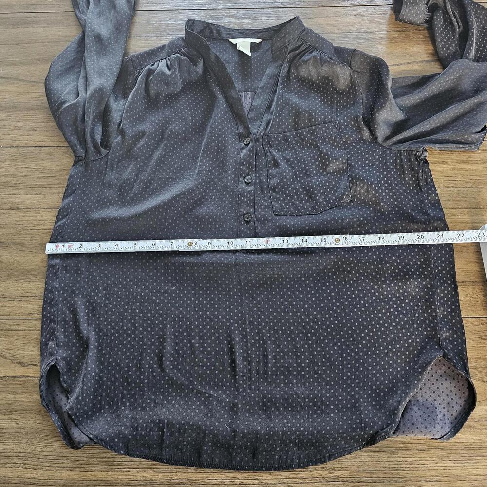 H&M Black Polka Dot Long Sleeve Blouse, Women's Sz 2 - Picture 7 of 11